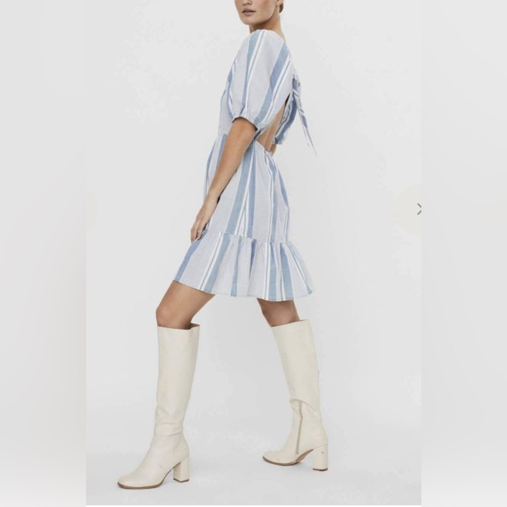 Vero Moda Blue and White Backless Dress